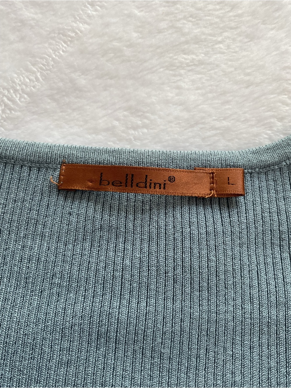 Belldini Ribbed Sleeveless Knit Top Blue Embellished V Neck Women Large - Picture 4 of 8